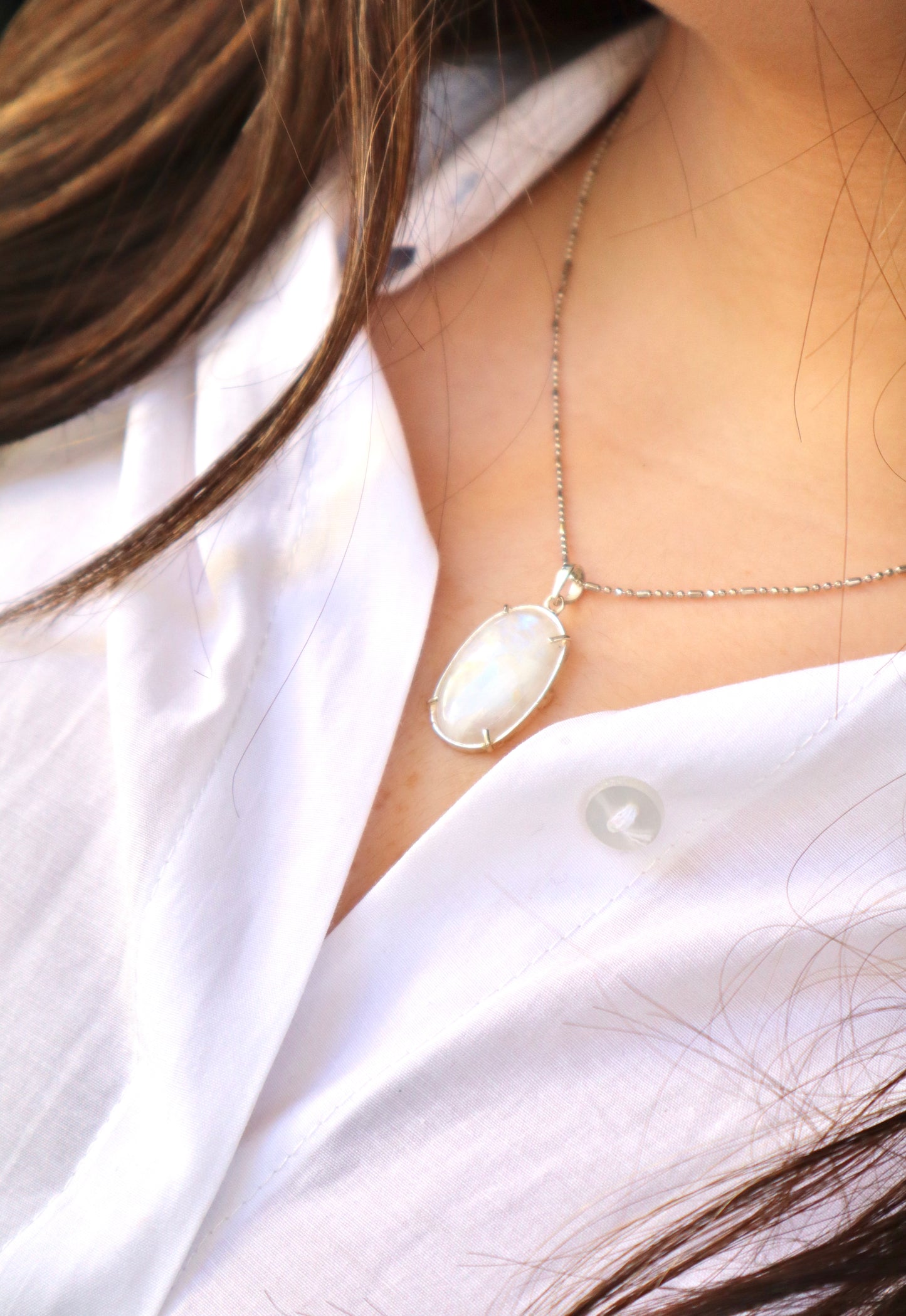 Rainbow Moonstone with 925 Sterling Silver Soothing Necklace