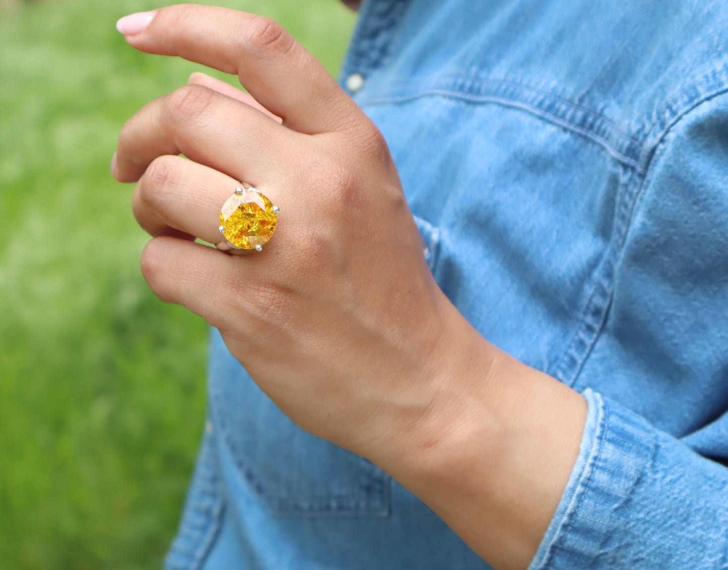 Citrine Stone with 925 Sterling Silver Ring for Abundance & Wealth