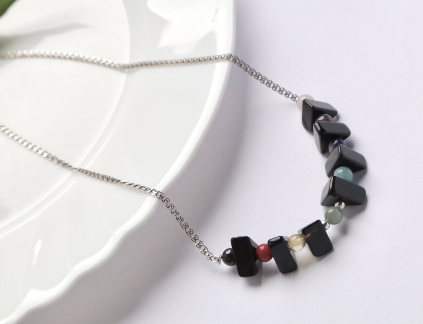 Chakra Healing & Balancing Stones with Black Onyx Rectangular Protection Stones, & 925 Sterling Silver