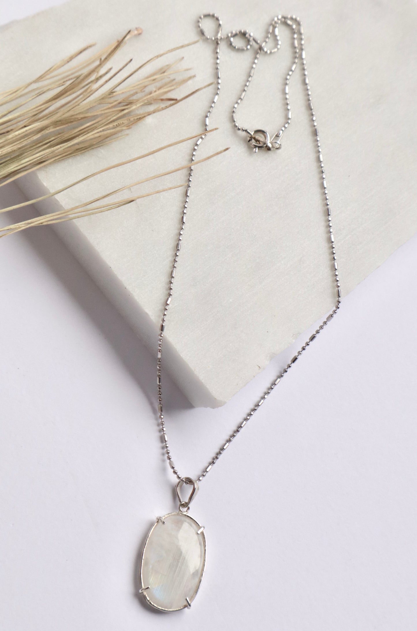Rainbow Moonstone with 925 Sterling Silver Soothing Necklace