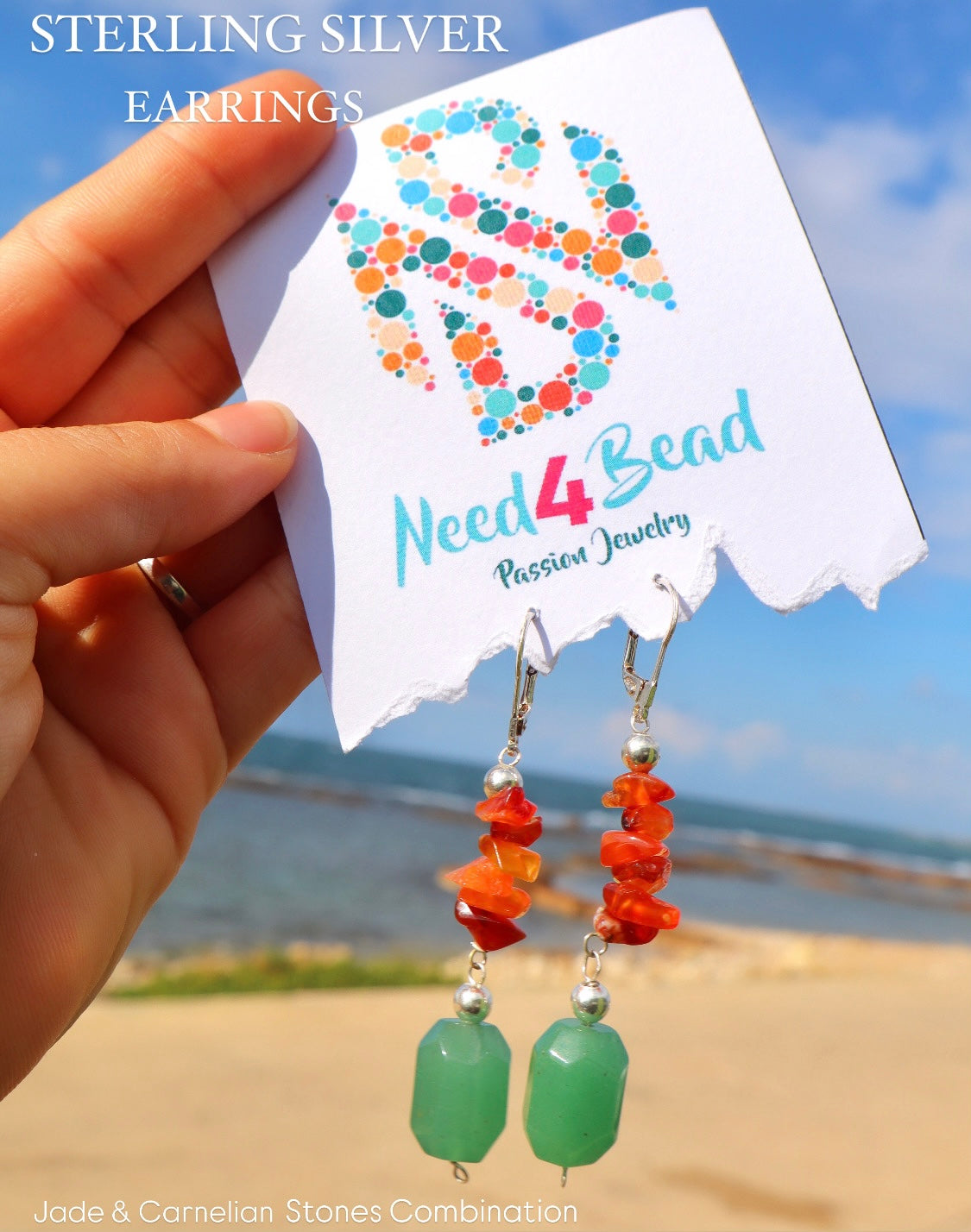 Jade & Carnelian Stones Combination for Heart Strength & Courage Earrings