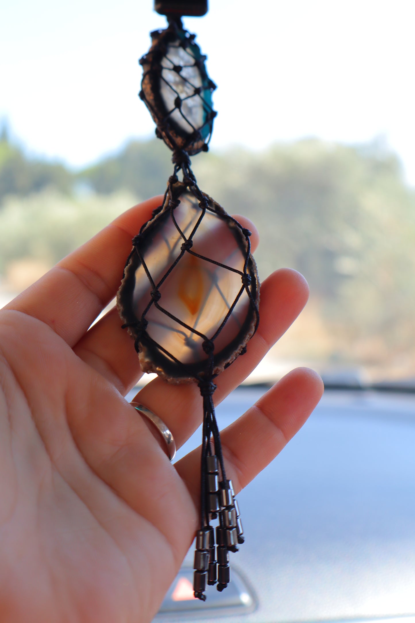 Agate Slice & Citrine Car's Mirror Chain