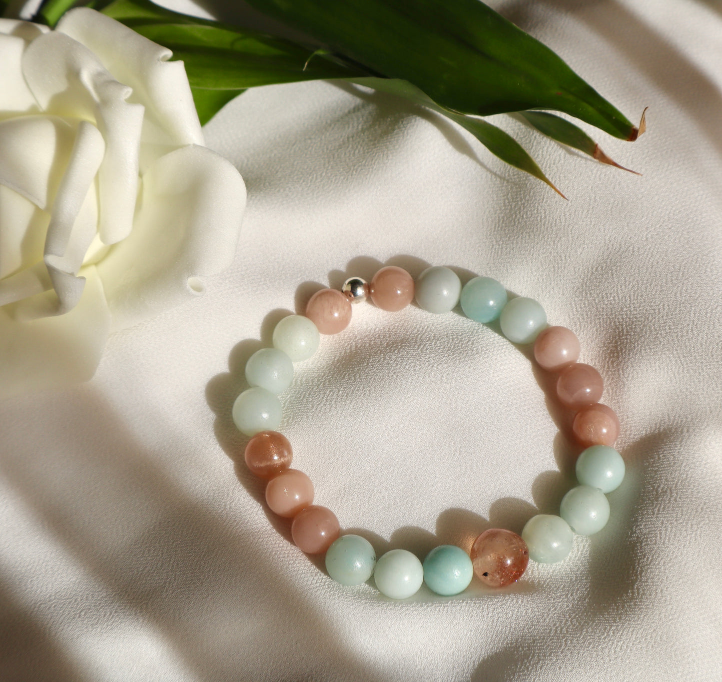 Moonstone, Sunstone, & Amazonite Vitality, Emotional Balance, & Tranquility Bracelet