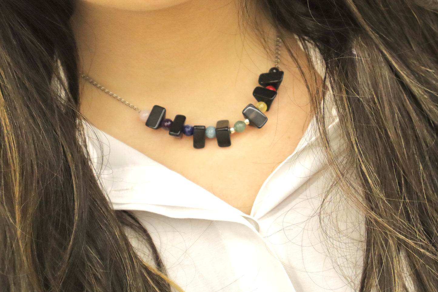 Chakra Healing & Balancing Stones with Black Onyx Rectangular Protection Stones, & 925 Sterling Silver