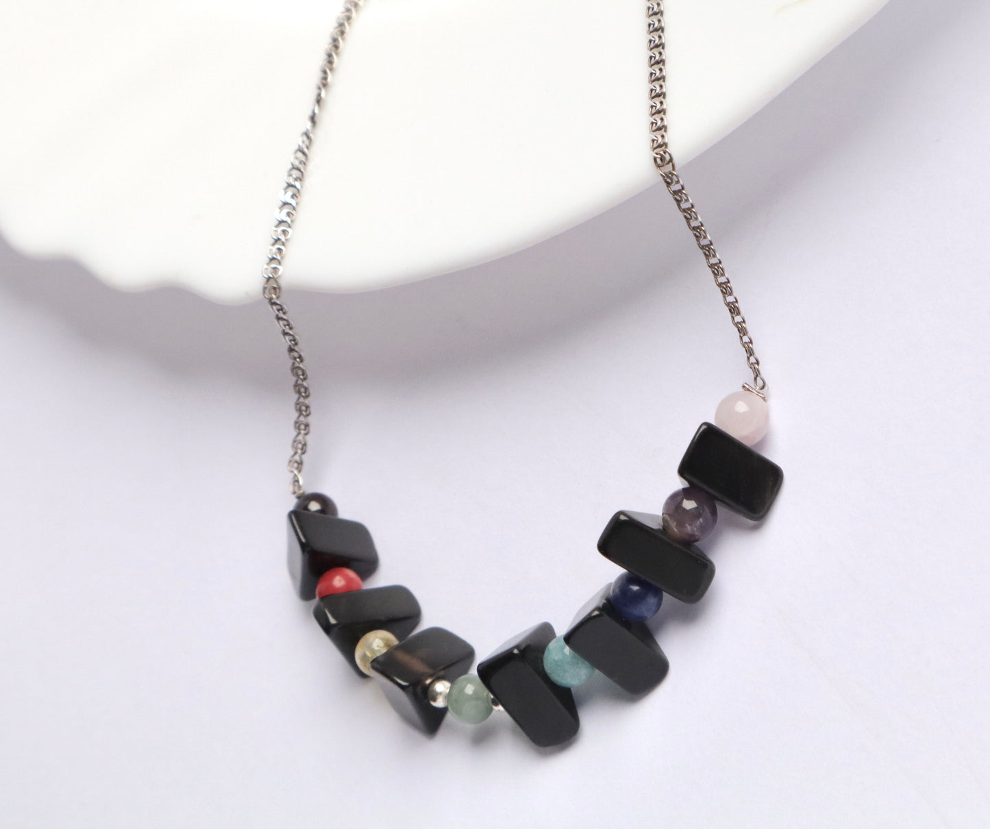 Chakra Healing & Balancing Stones with Black Onyx Rectangular Protection Stones, & 925 Sterling Silver