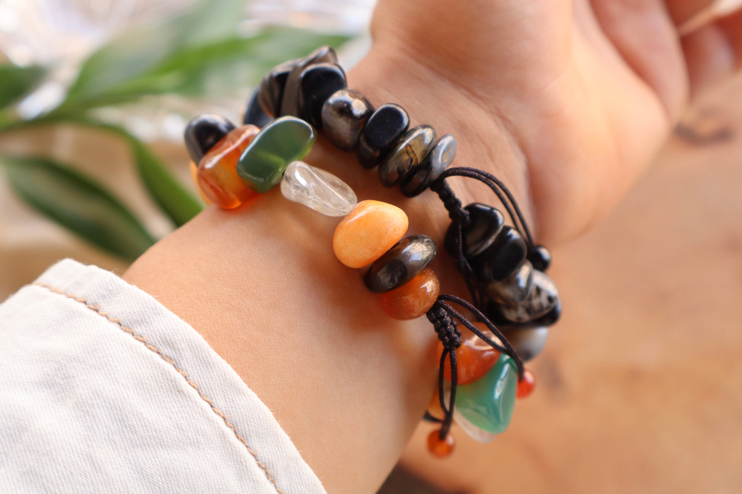 Black & Green Agate, Carnelian, Yellow Jasper, & Clear Quartz Mix Of Breathtaking Stones Bracelet