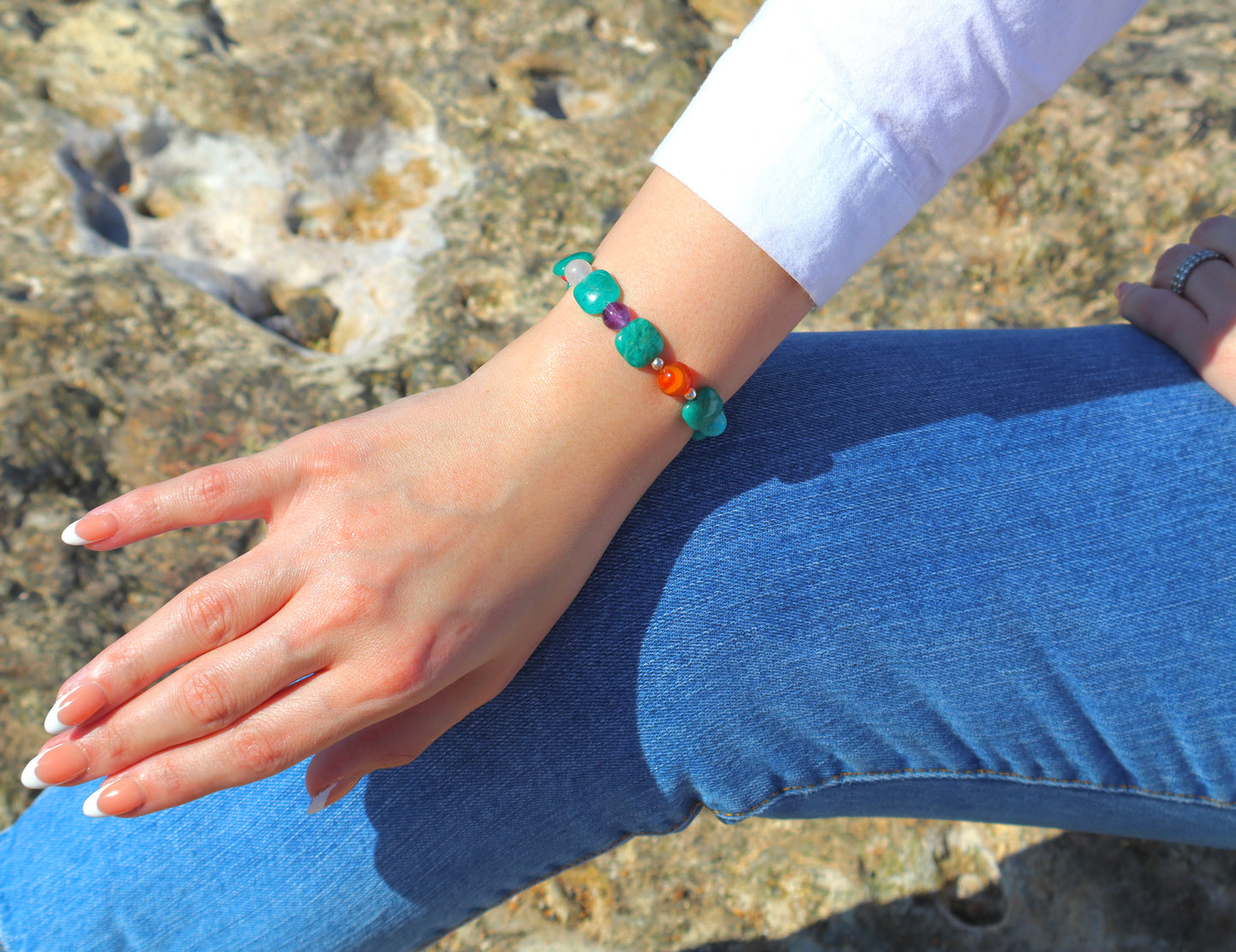 African Amazonite & Multi-Gemtones with 925 Sterling Silver Bracelet