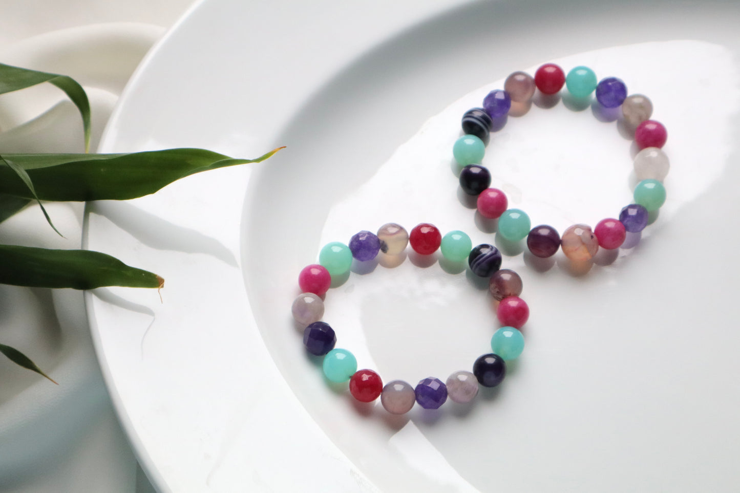 Pink Jade, Rose Quartz, & Colorful Agate Stones Relief Bracelets