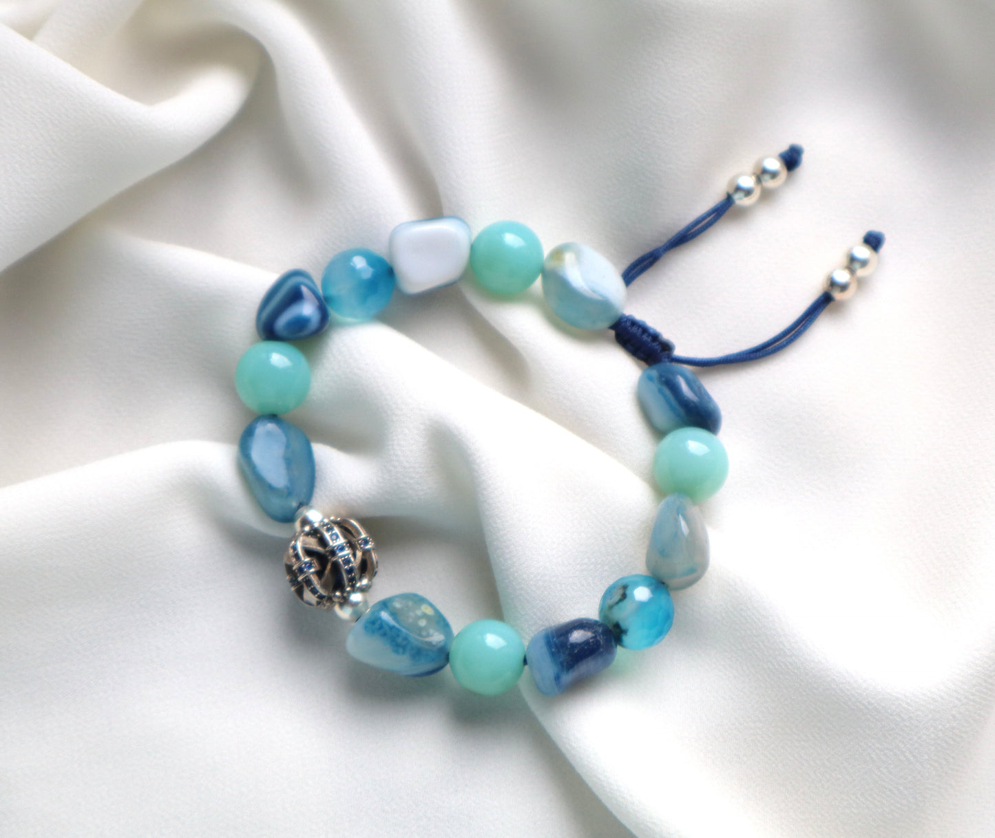Blue Agate with 925 Sterling Silver Spacers