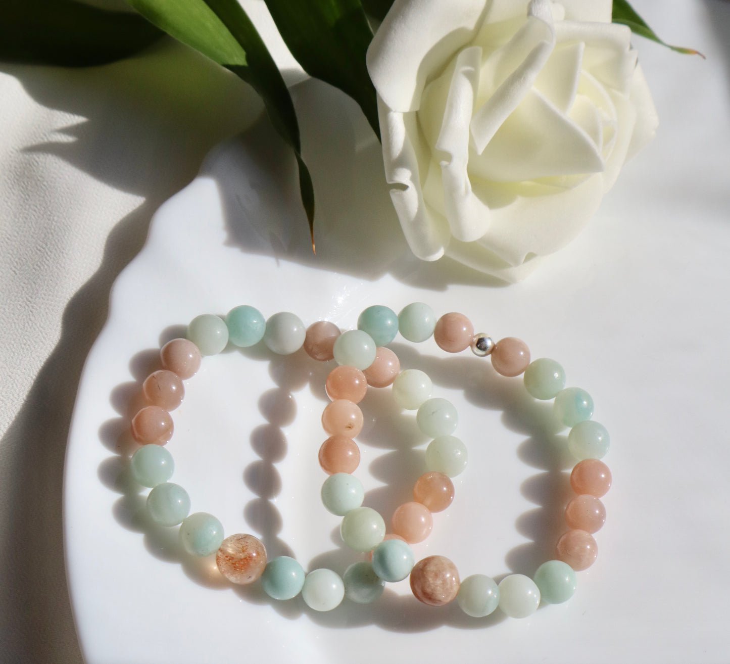 Moonstone, Sunstone, & Amazonite Vitality, Emotional Balance, & Tranquility Bracelet