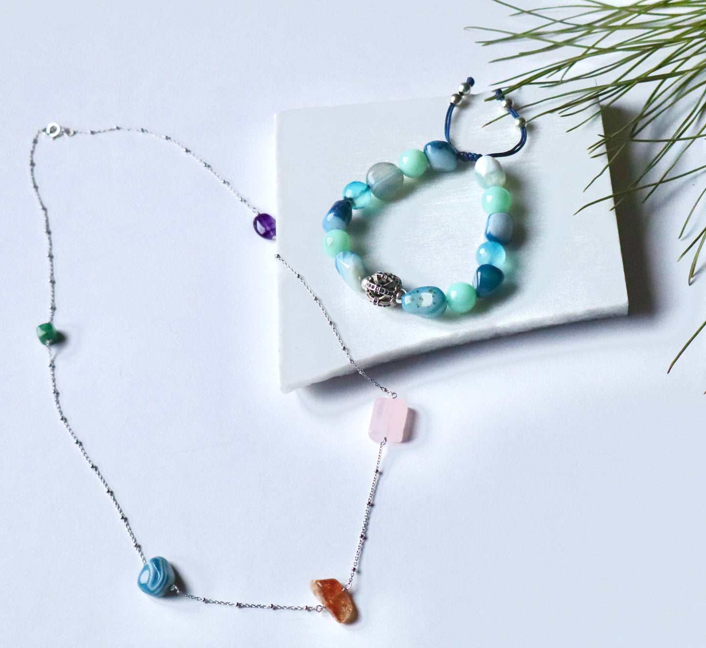 Stunning Unique Necklace With Blue Agate Set
