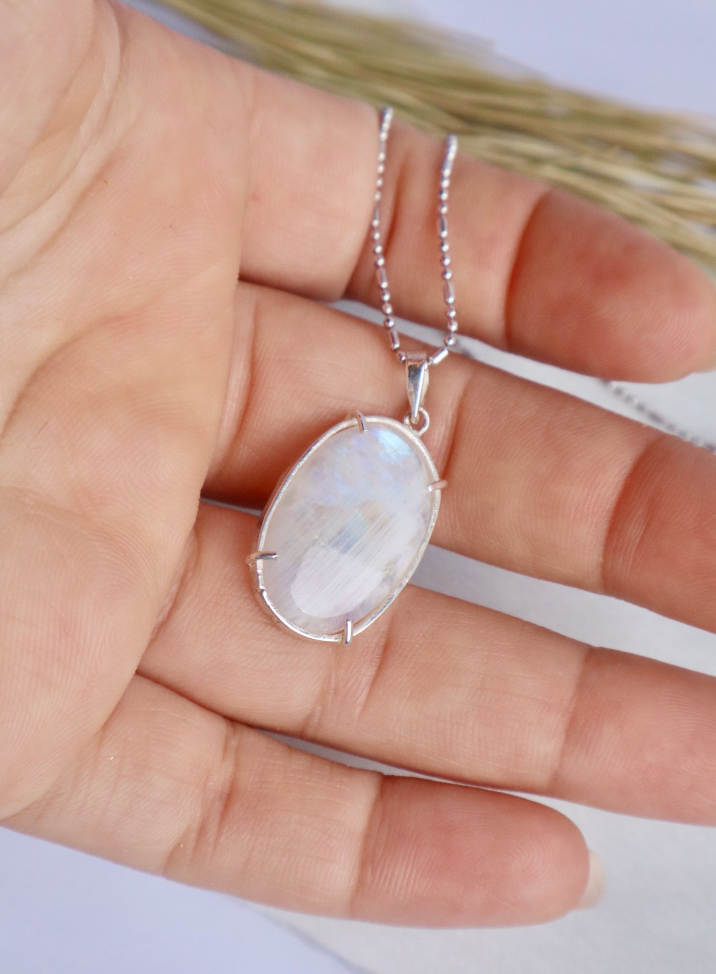 Rainbow Moonstone with 925 Sterling Silver Soothing Necklace