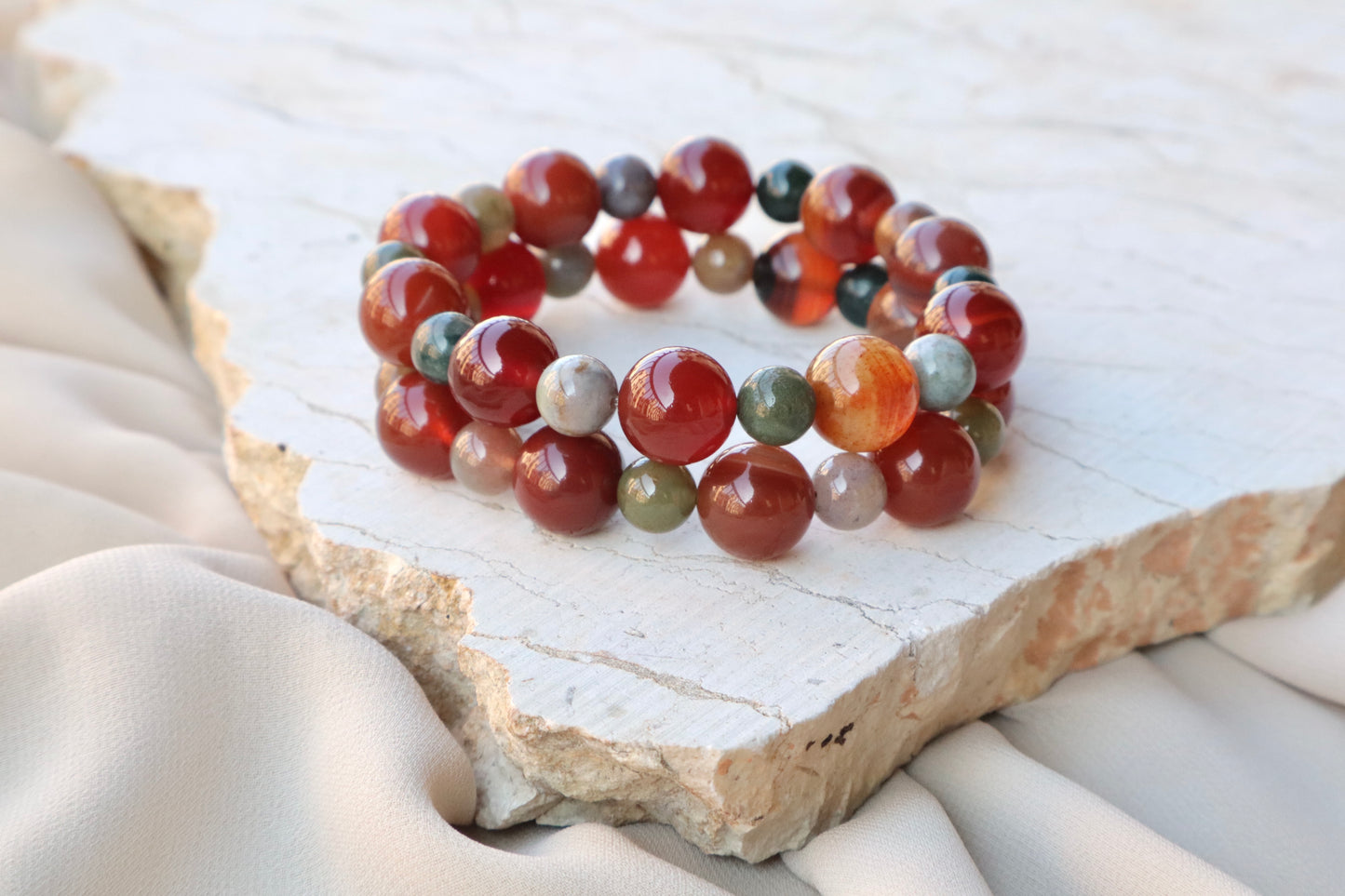 Carnelian & Moss Agate Confidence & Balance Bracelet