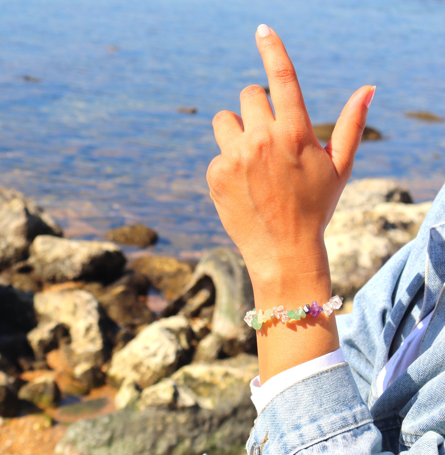 Jade, Rose Quartz, Amethyst, & Clear Quartz with 925 Sterling Silver Fresh, Everyday Bracelet