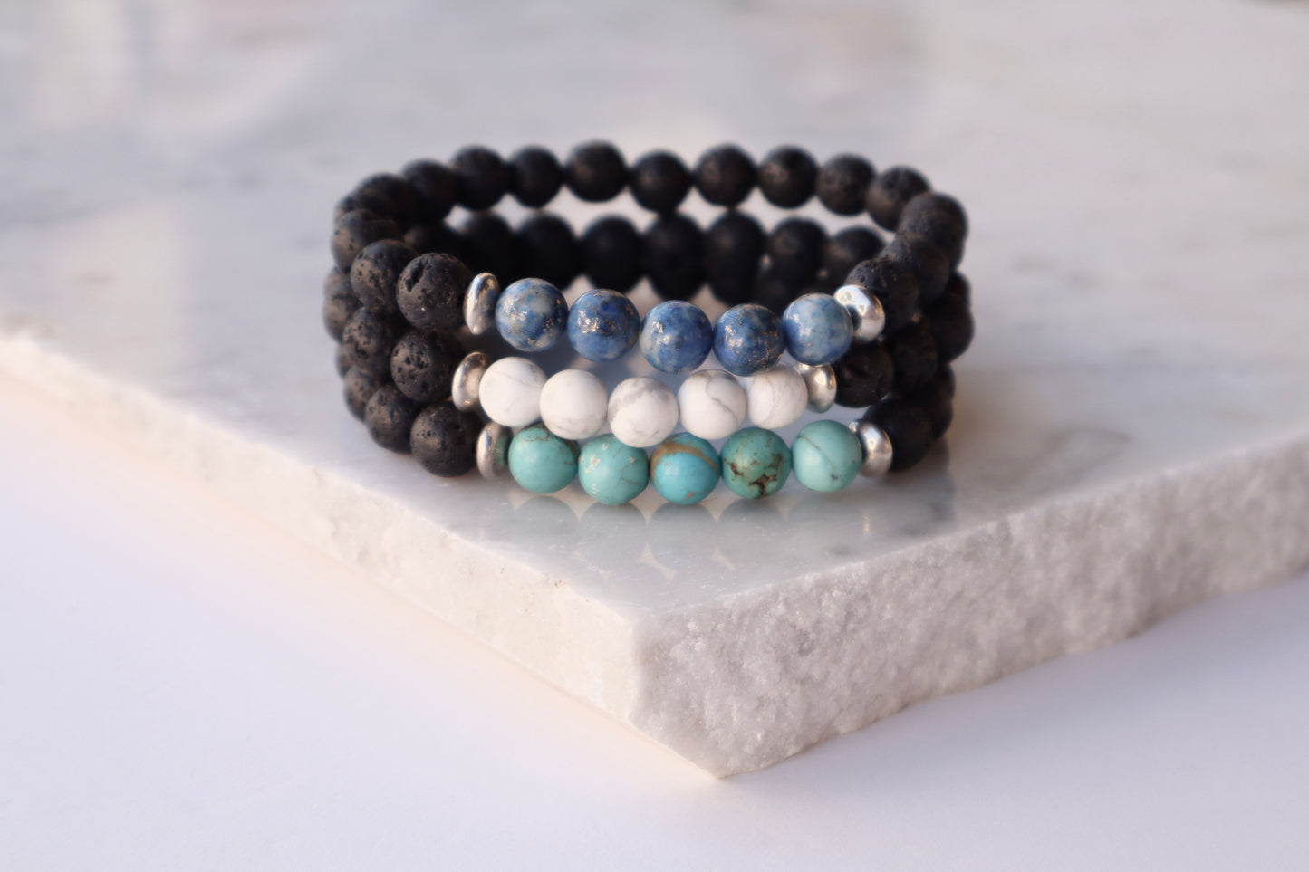 Turquoise, Lapis Lazuli, Howlite & Lava Stones Power & Wealth Bracelets