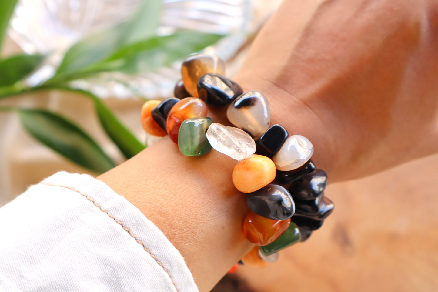 Black & Green Agate, Carnelian, Yellow Jasper, & Clear Quartz Mix Of Breathtaking Stones Bracelet