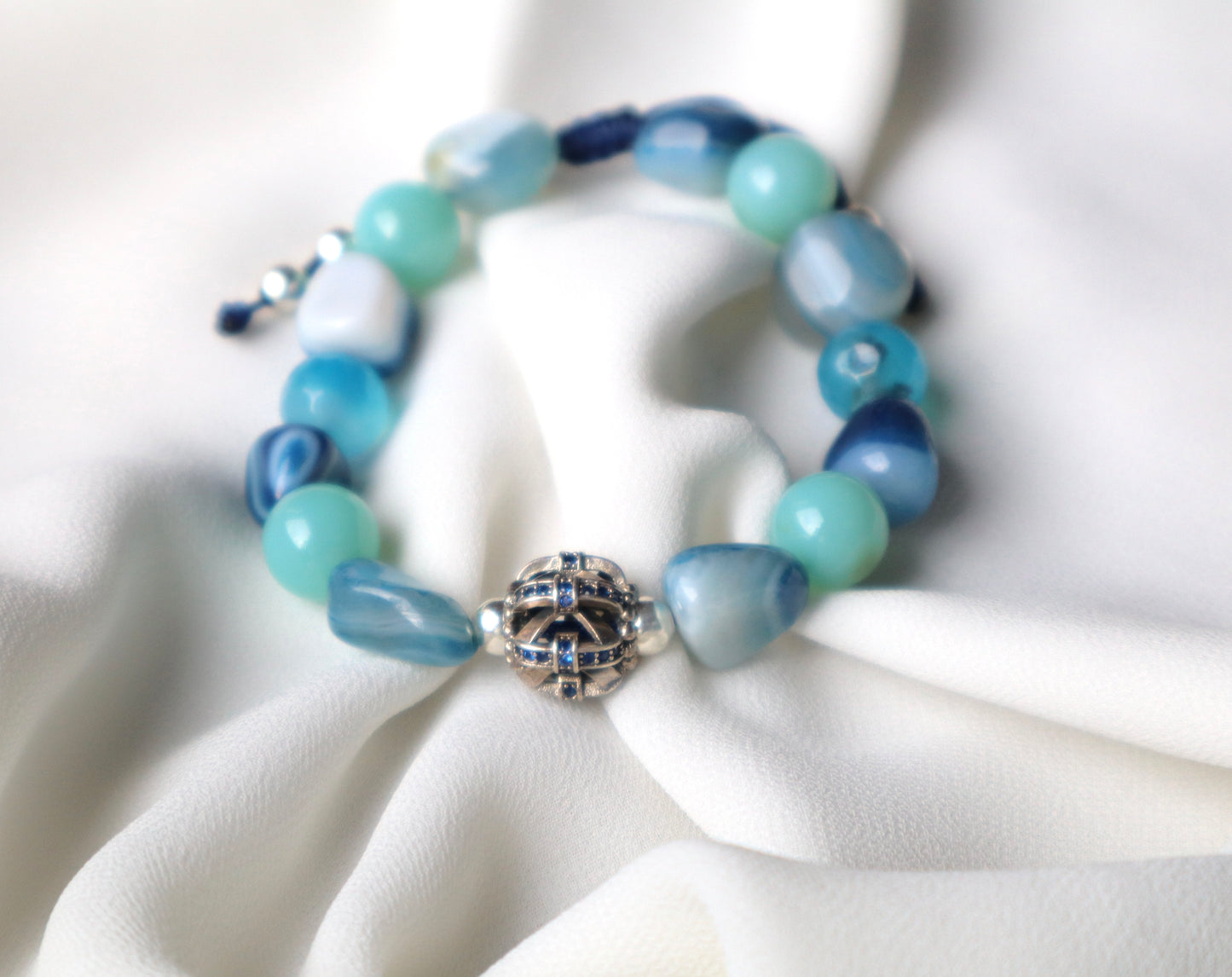 Blue Agate with 925 Sterling Silver Spacers