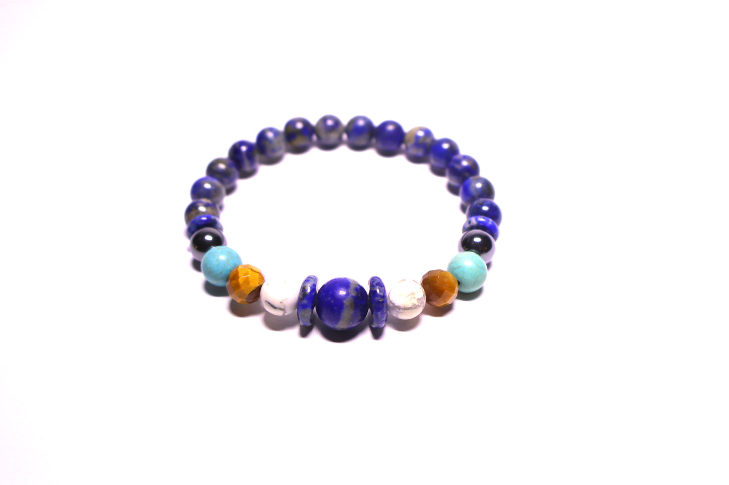 Lapis Lazuli, Howlite, Tiger’s Eye & Amazonite Bomb of Power & Tranquility Bracelet
