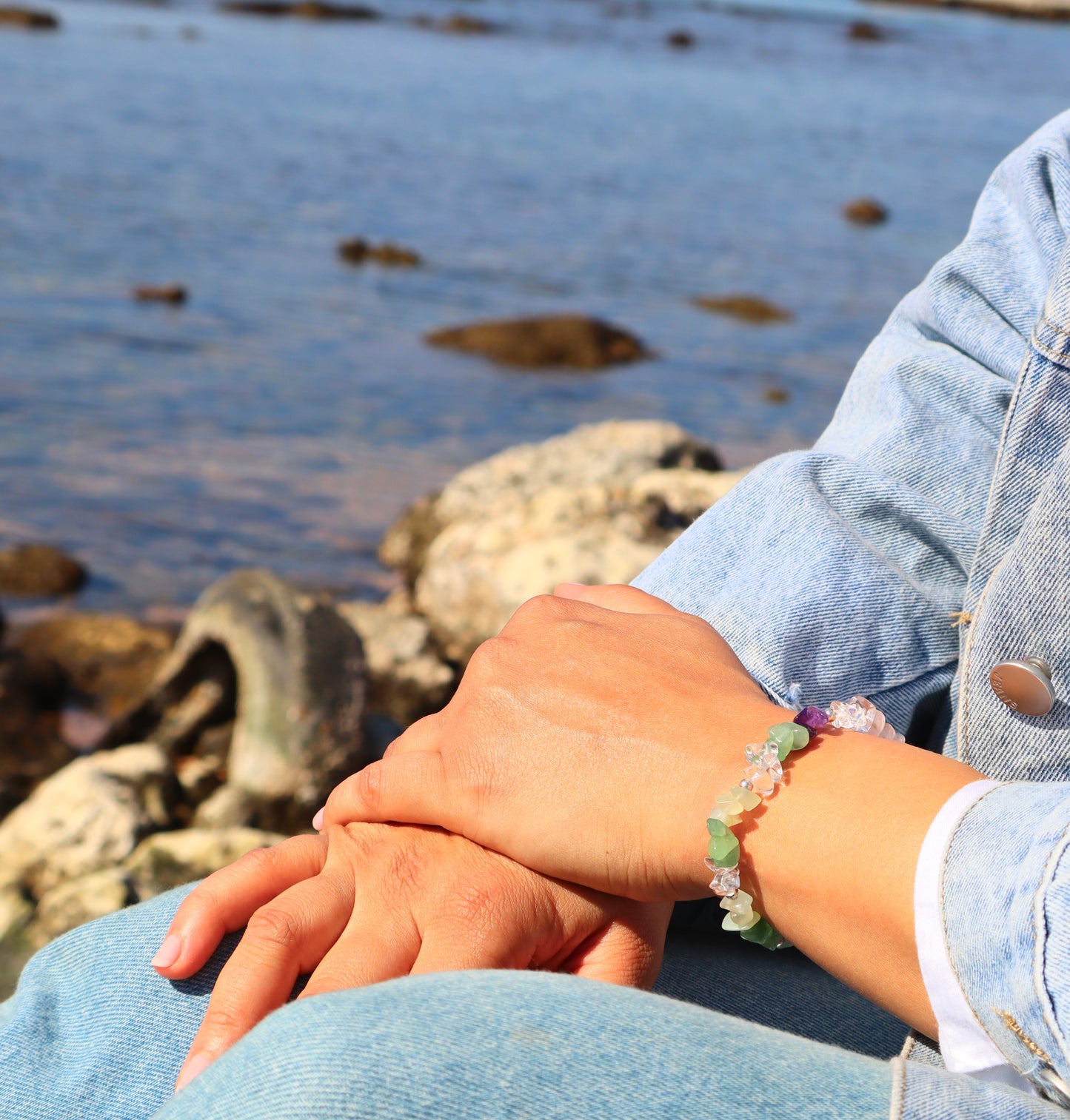 Jade, Rose Quartz, Amethyst, & Clear Quartz with 925 Sterling Silver Fresh, Everyday Bracelet