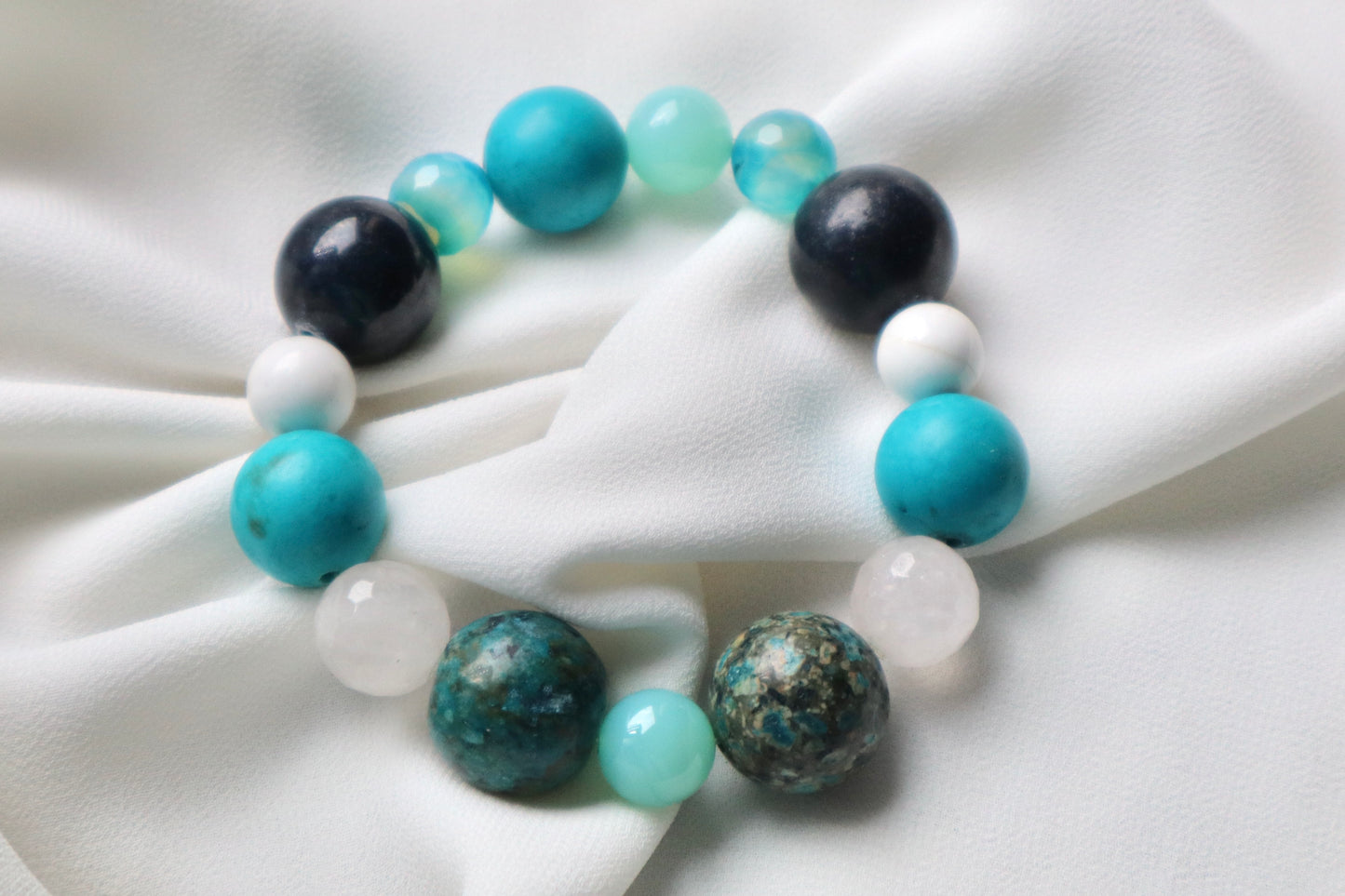 Chrysocolla, Turquoise, Blue Agate, Rose Quartz, Howlite Tranquility & Emotional Stability Bracelet