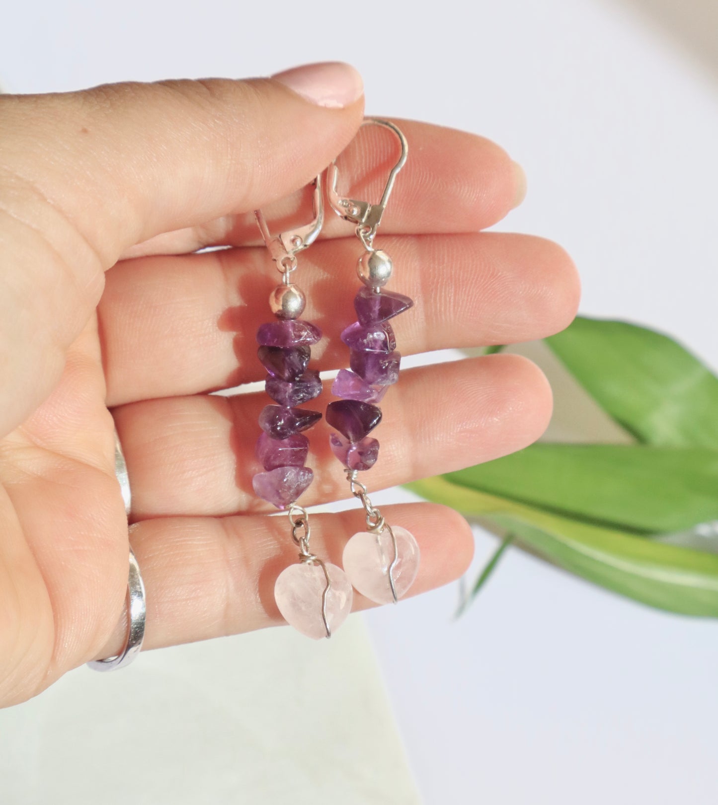 Amethyst & Rose Quartz Tranquility & Love Engancement Earrings