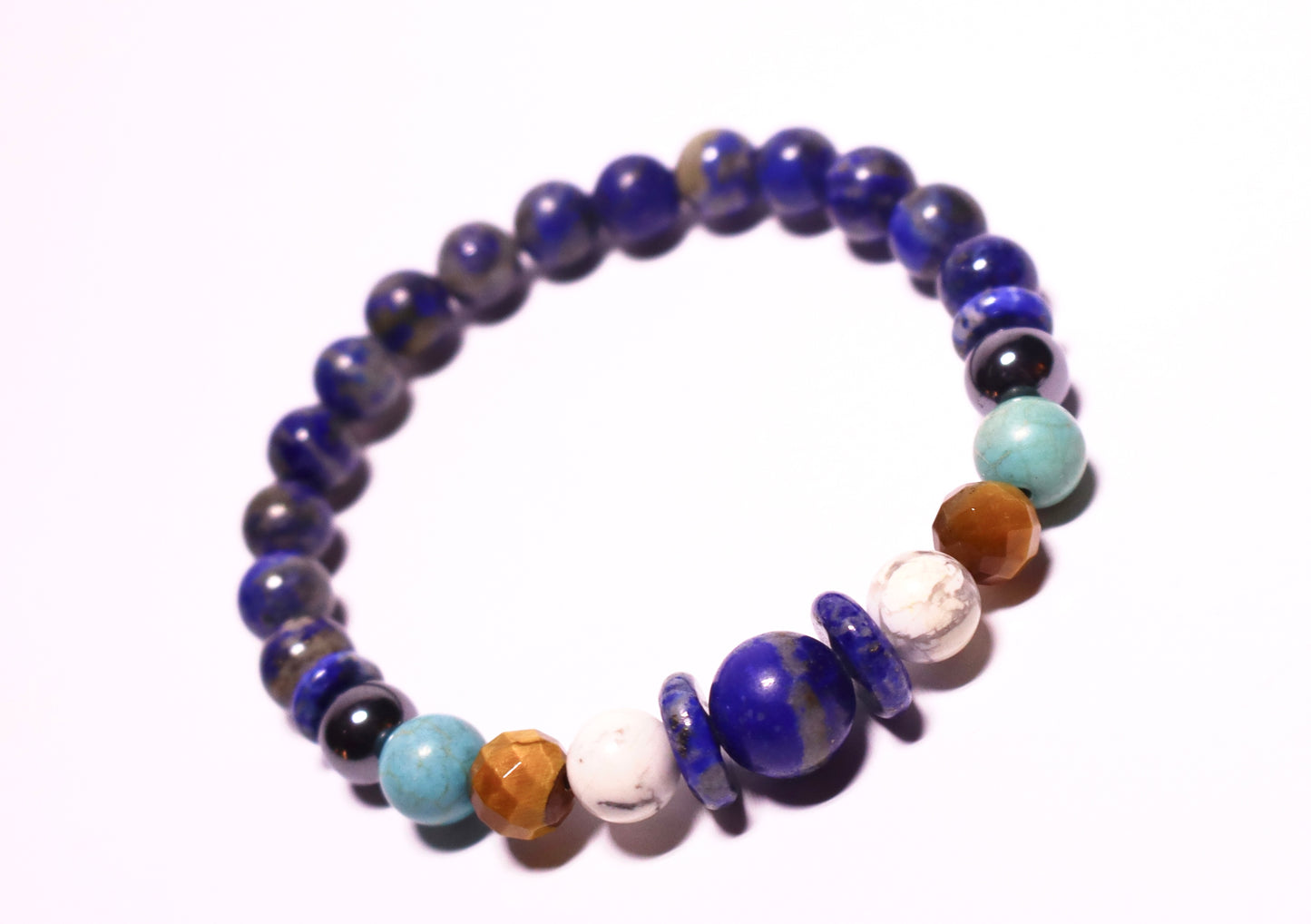 Lapis Lazuli, Howlite, Tiger’s Eye & Amazonite Bomb of Power & Tranquility Bracelet