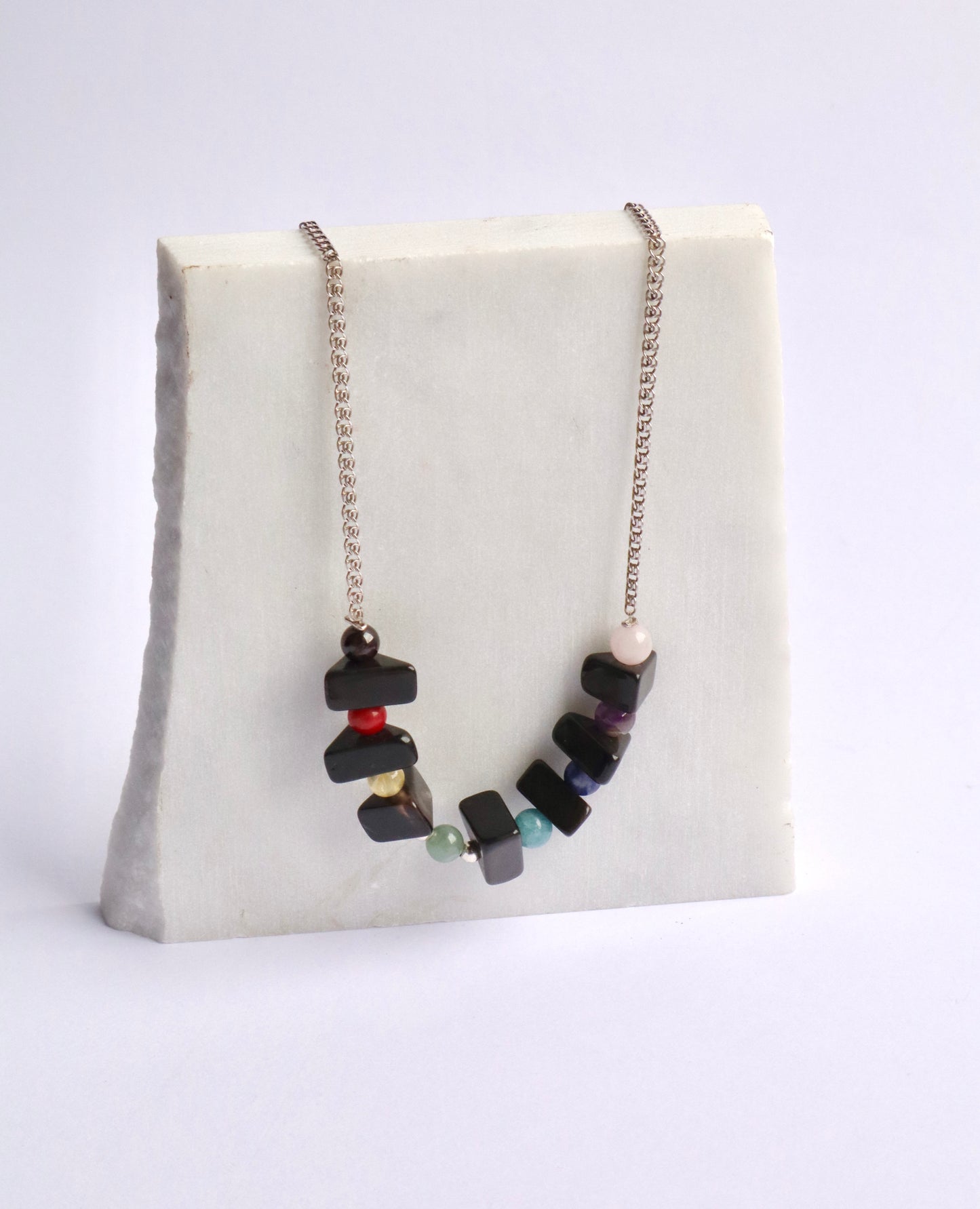 Chakra Healing & Balancing Stones with Black Onyx Rectangular Protection Stones, & 925 Sterling Silver