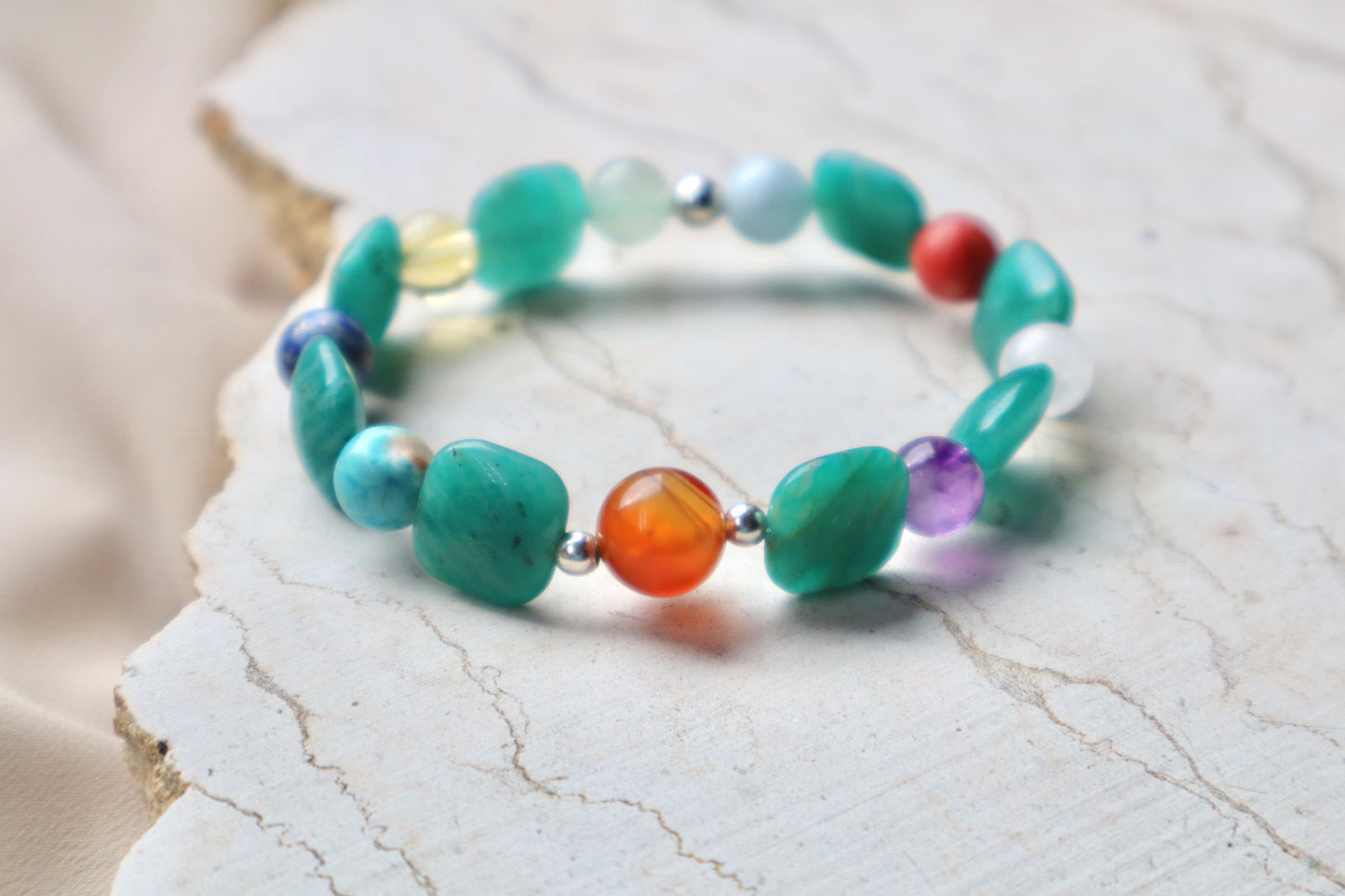 African Amazonite & Multi-Gemtones with 925 Sterling Silver Bracelet