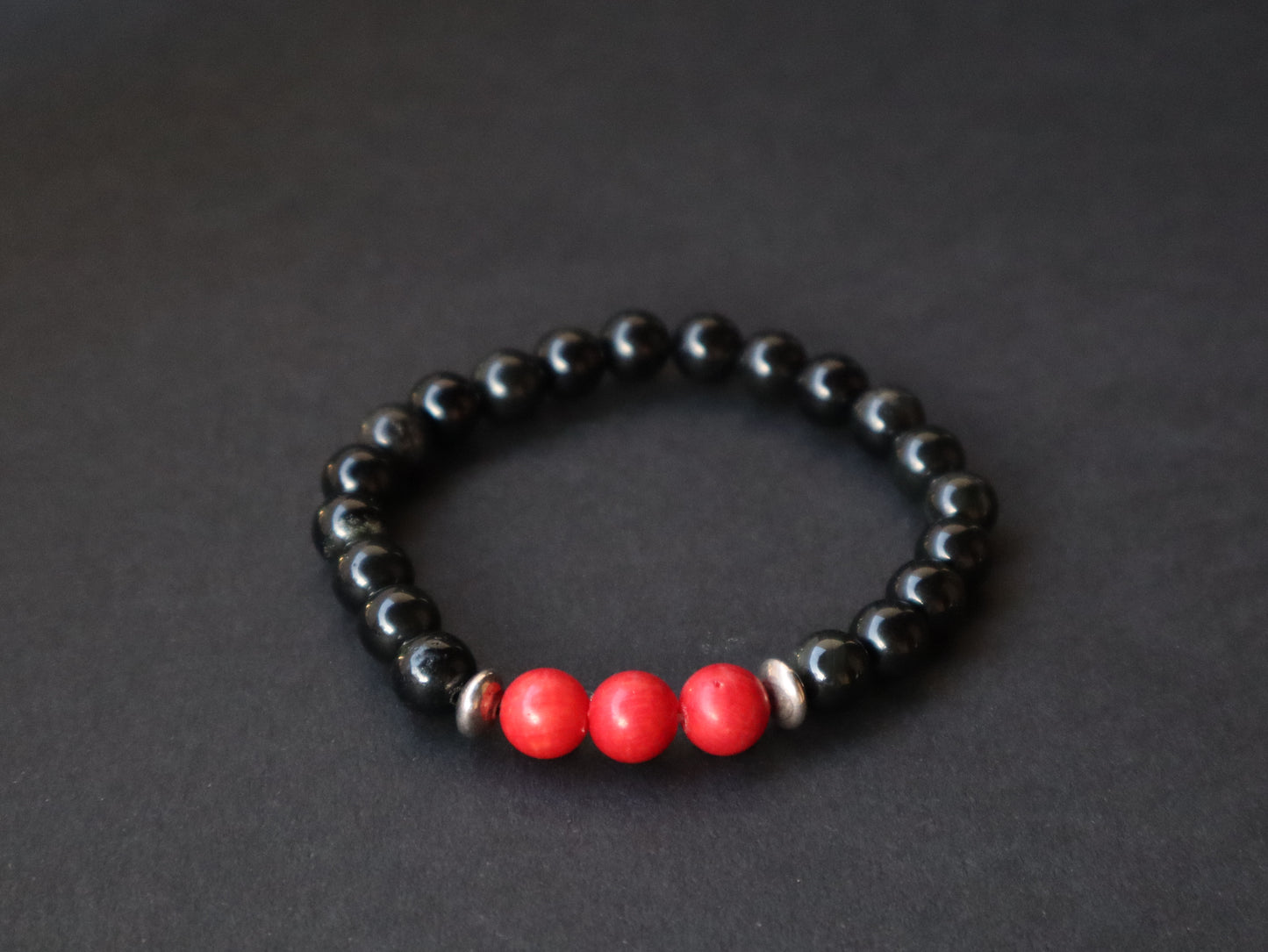 Red Coral & Black Obsidian Confidence, Courage, & Emotions Stability Bracelet