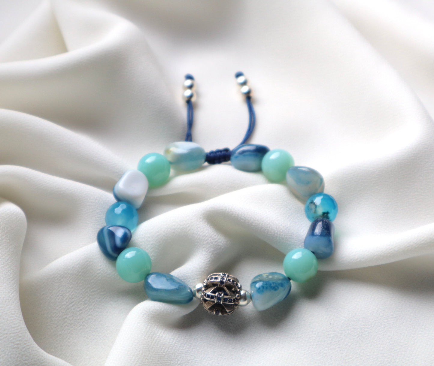 Blue Agate with 925 Sterling Silver Spacers