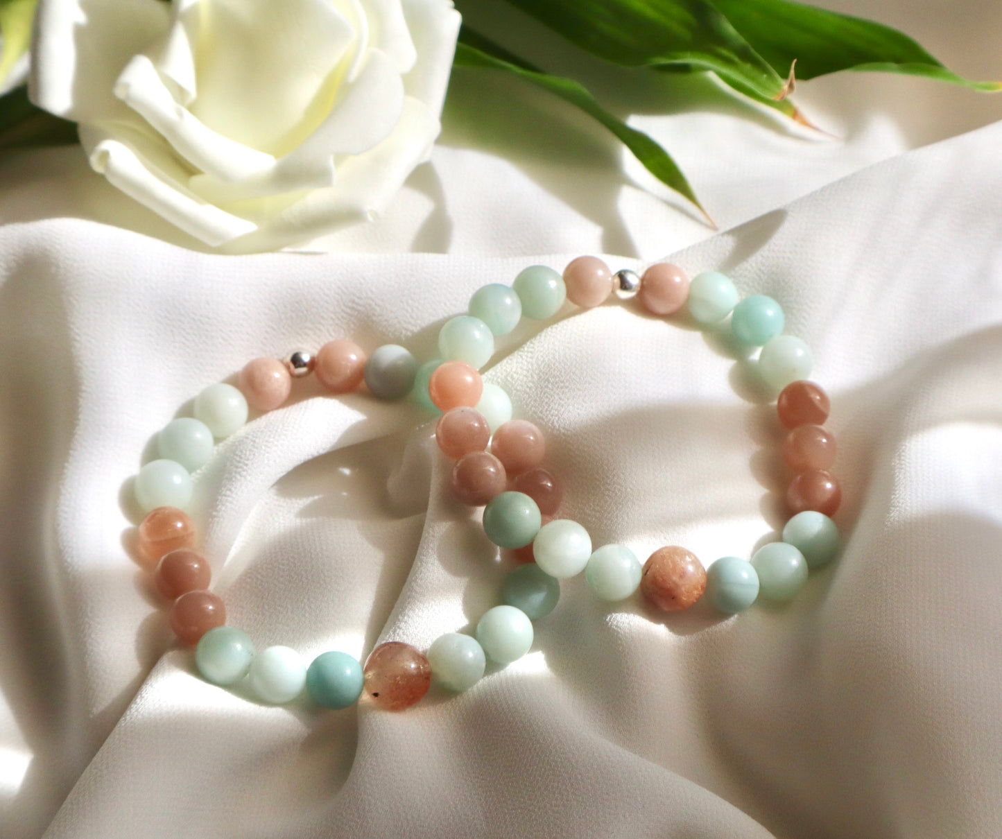 Moonstone, Sunstone, & Amazonite Vitality, Emotional Balance, & Tranquility Bracelet