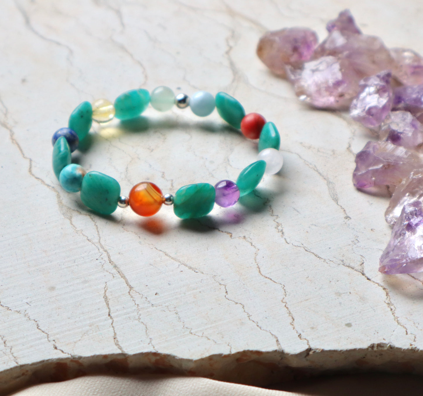 African Amazonite & Multi-Gemtones with 925 Sterling Silver Bracelet
