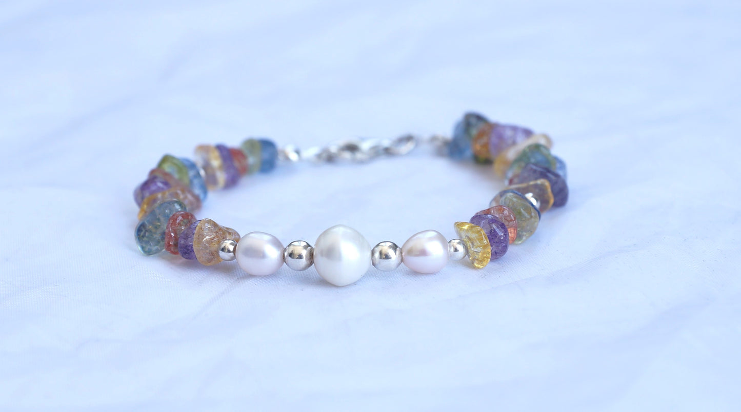 Sparkled Crackle Quartz & Pearls Bracelet