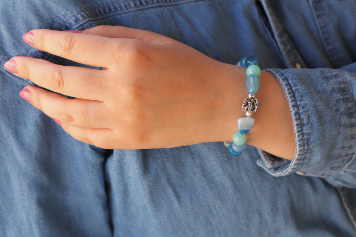 Blue Agate with 925 Sterling Silver Spacers