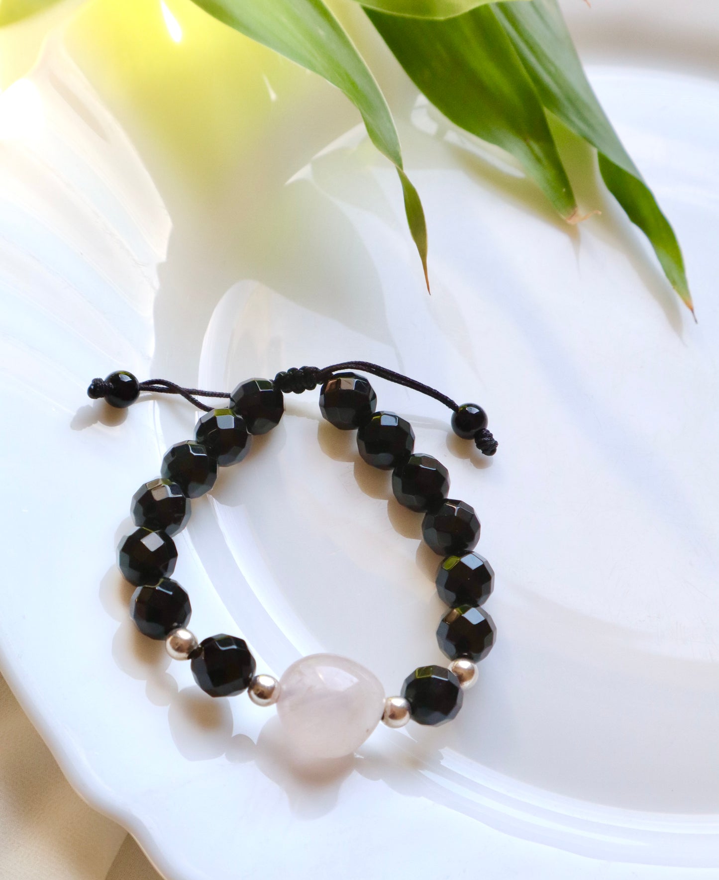 Rose Quartz & Black Onyx with 925 Sterling Silver Protection & Love Bracelets