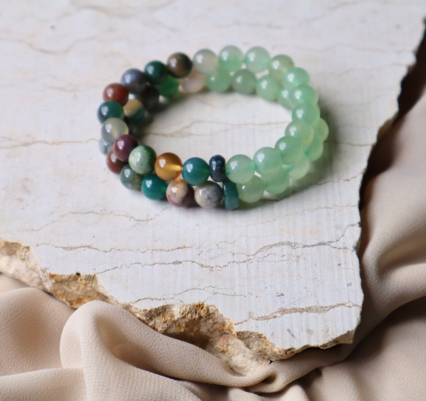 Moss Agate & Green Aventurine Bracelets