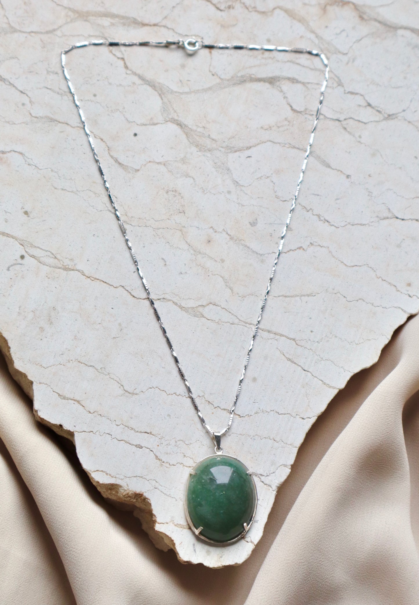 Green Jade with 925 Sterling Silver Prosperity & Self Confidence Necklace