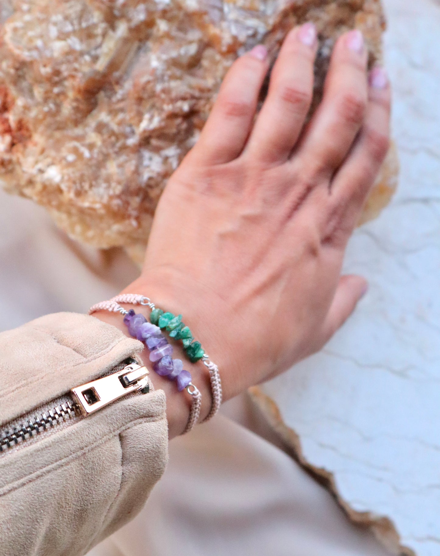 Minimalist Green Jade/Amethyst/Hematite Prosperity,Calmness, & Bone Pain Relief Bracelets