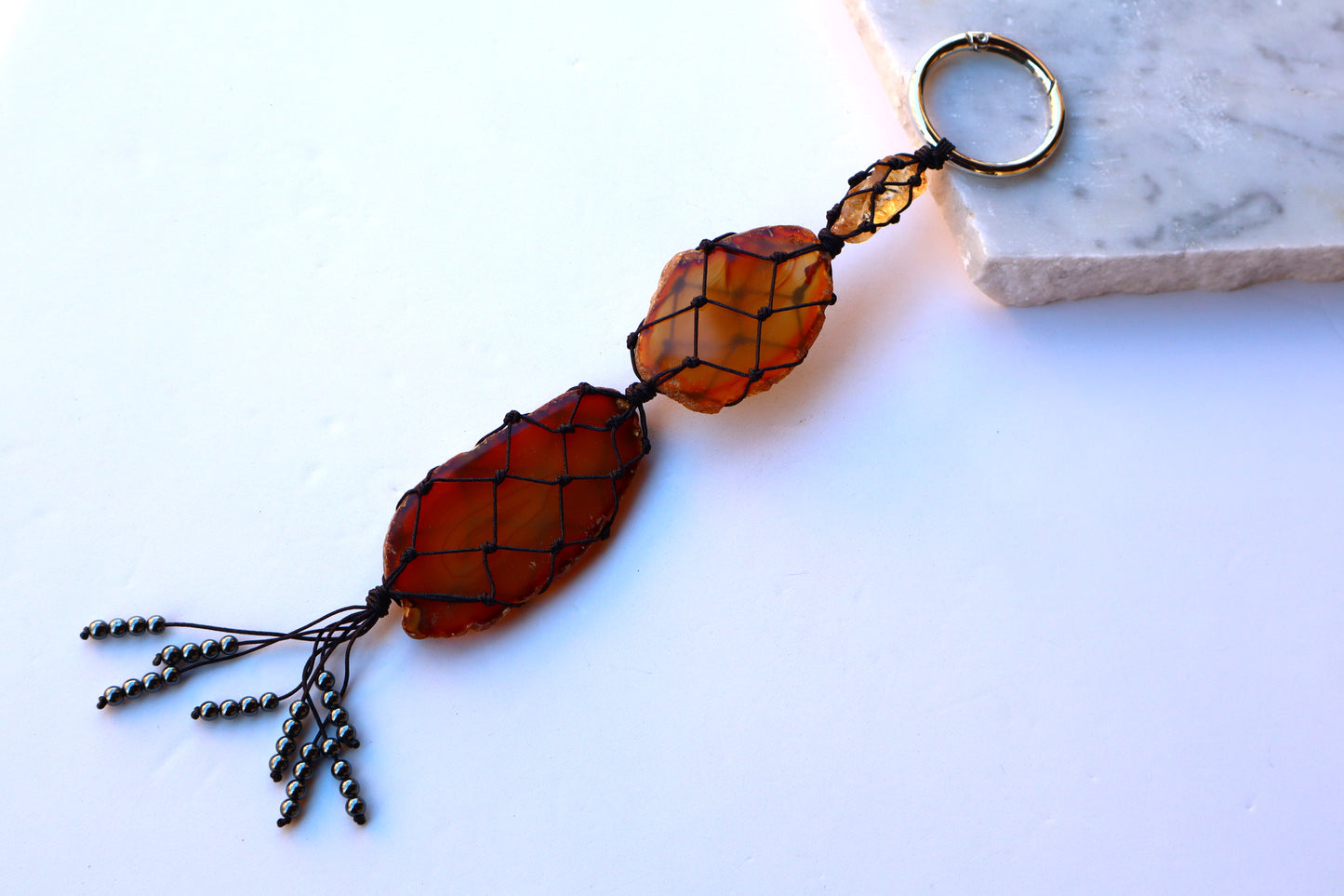 Agate Slices & Citrine Car's Mirror Chain Accessory