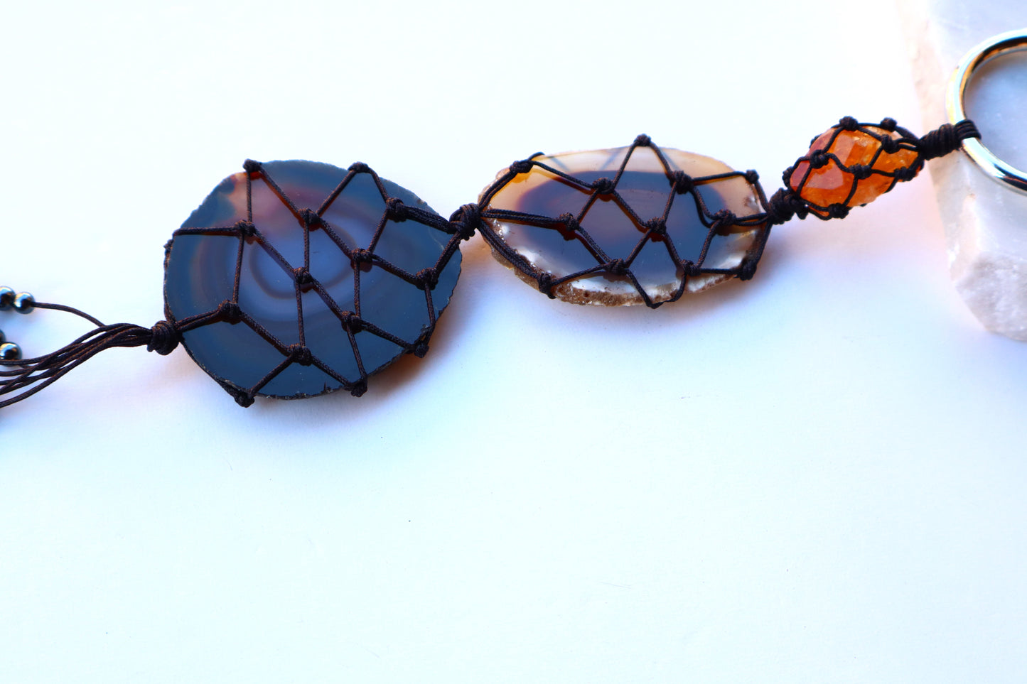 Brown Agate Slices & Citrine Car's Mirror Chain