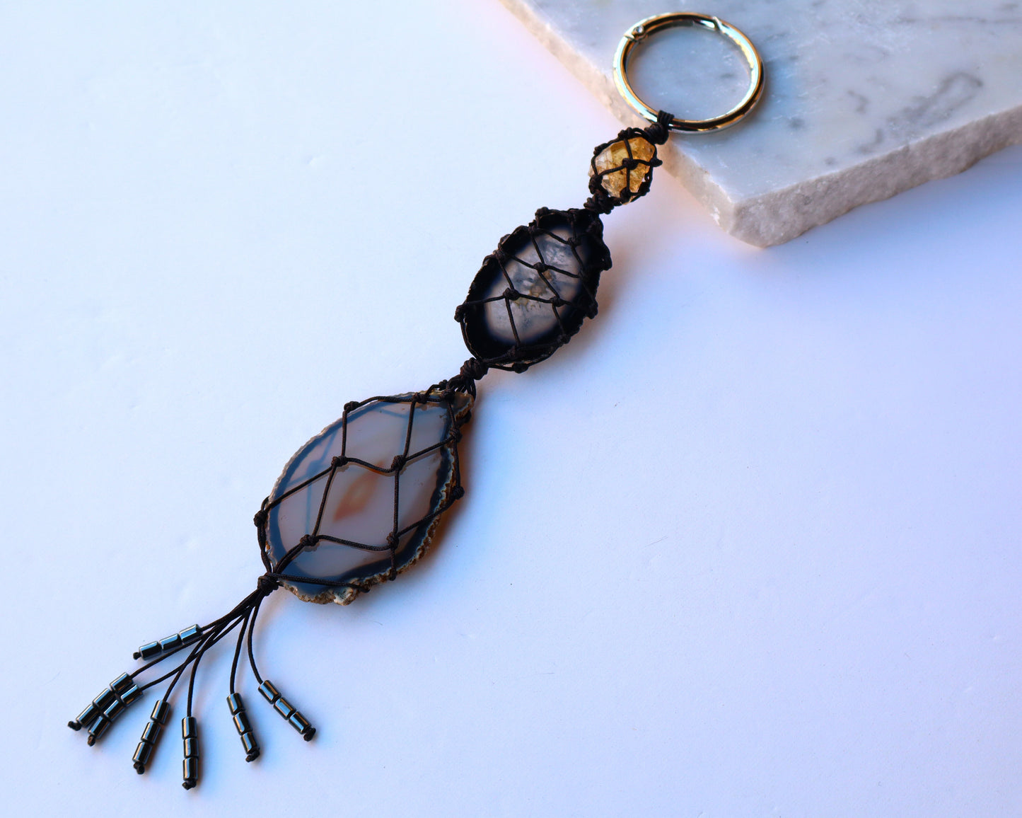 Agate Slice & Citrine Car's Mirror Chain