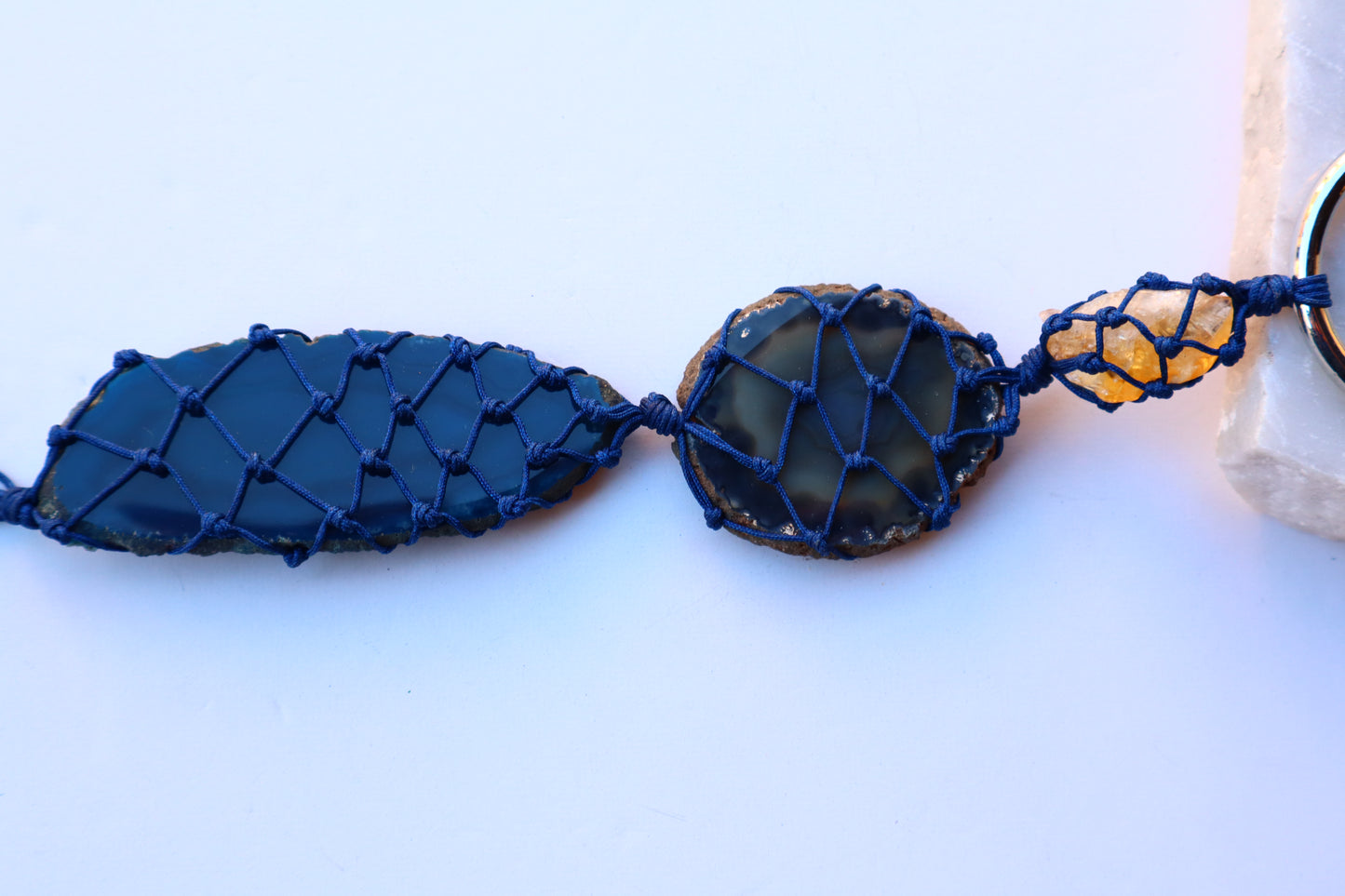 Navy-Blue & Black Agate Slice with Citrine Car's Mirror Charm