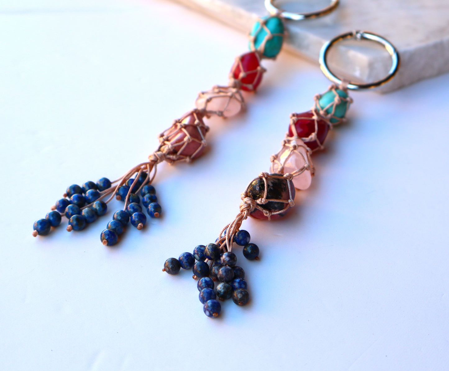 Ruby & Rhodonite Gemstones Car Crystal Rear View Mirror Charm For Positive Vibe Journey