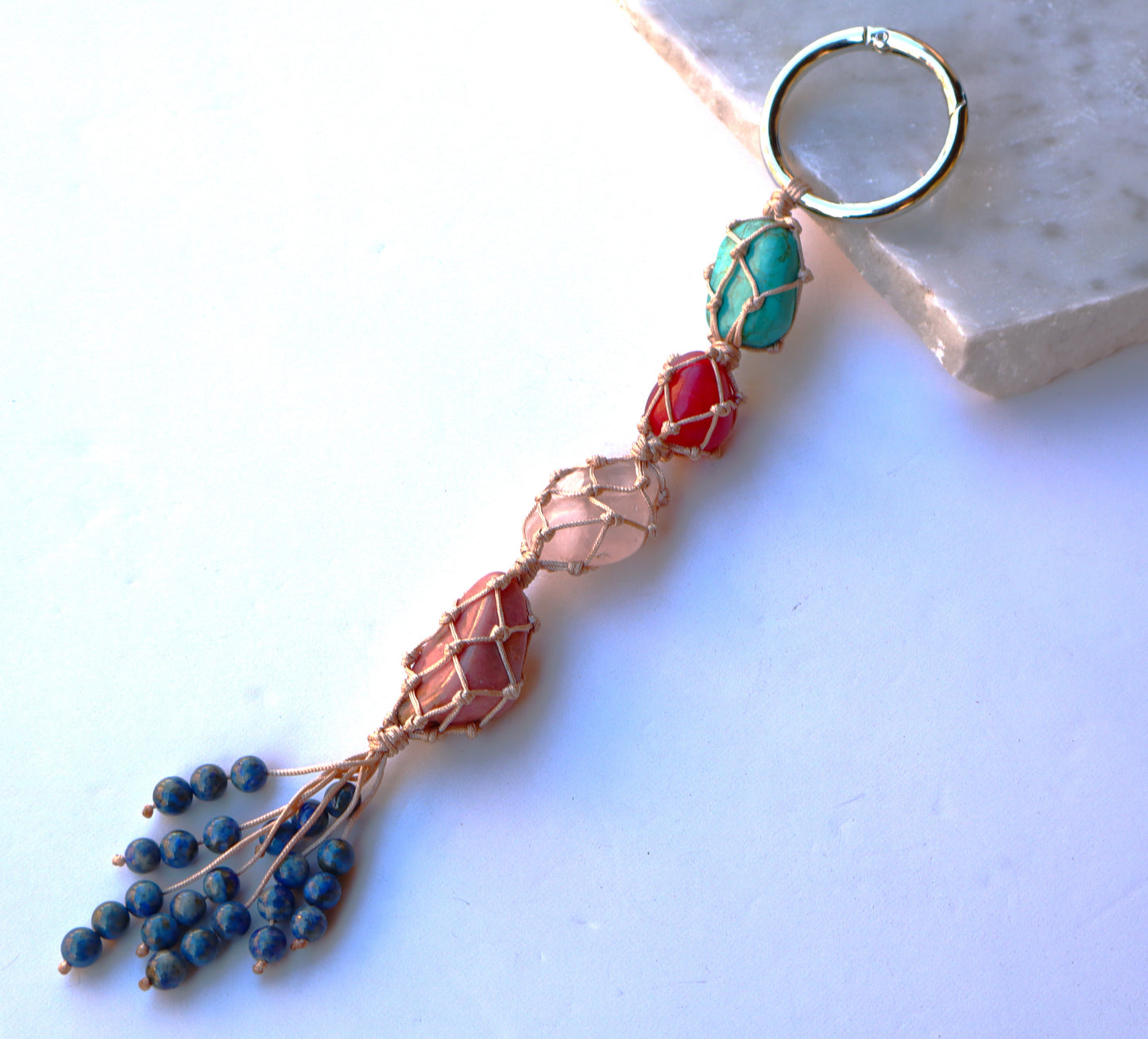 Ruby & Rhodonite Gemstones Car Crystal Rear View Mirror Charm For Positive Vibe Journey
