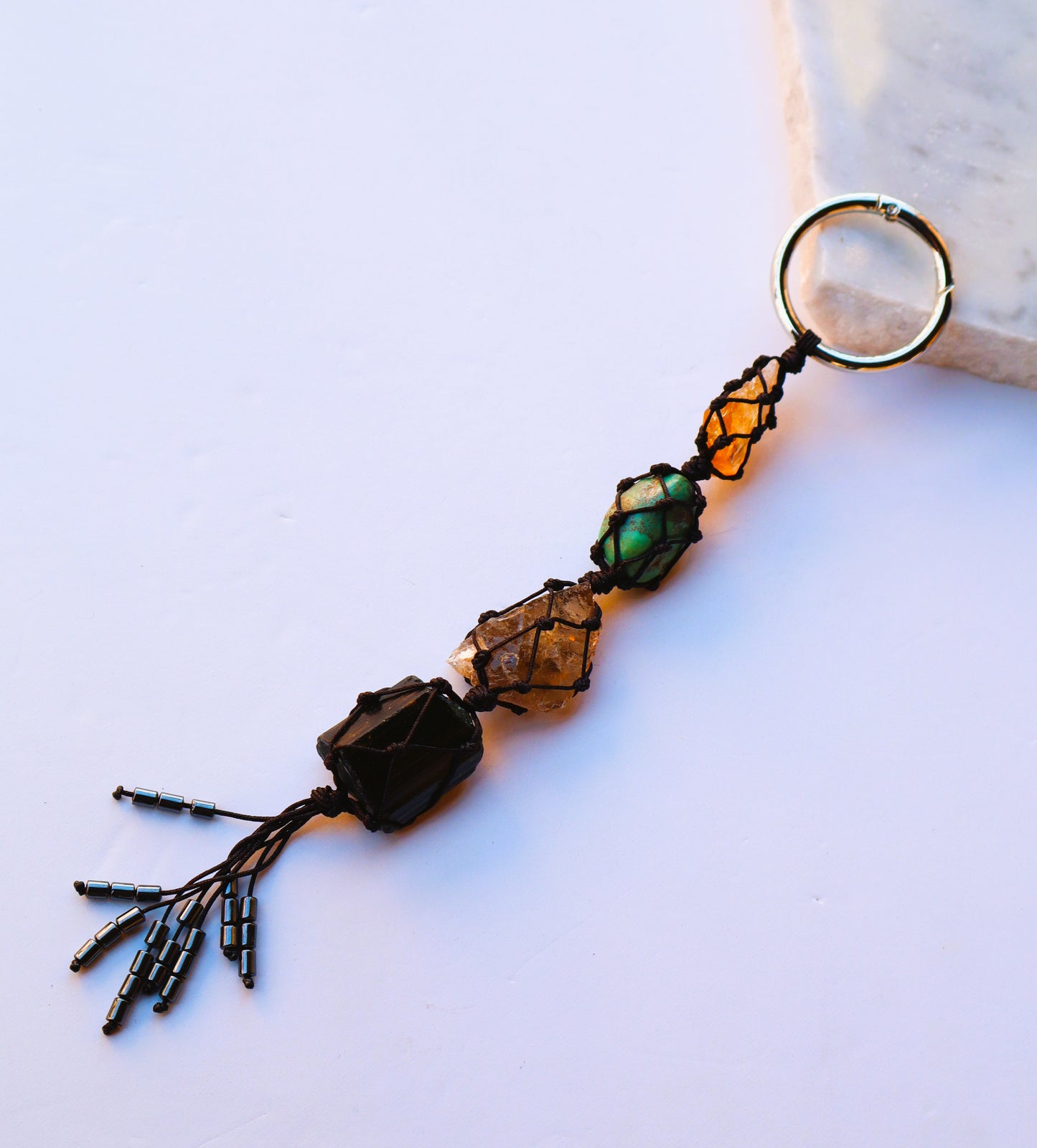 Citrine & Tourmaline Gemstones Car Crystal Rear View Mirror Charm For Positive Vibe Journey