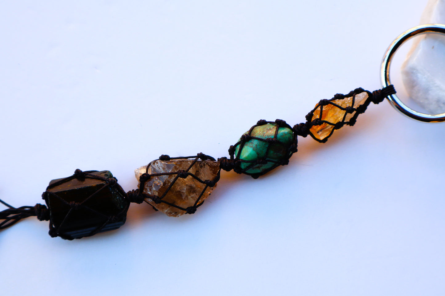 Citrine & Tourmaline Gemstones Car Crystal Rear View Mirror Charm For Positive Vibe Journey
