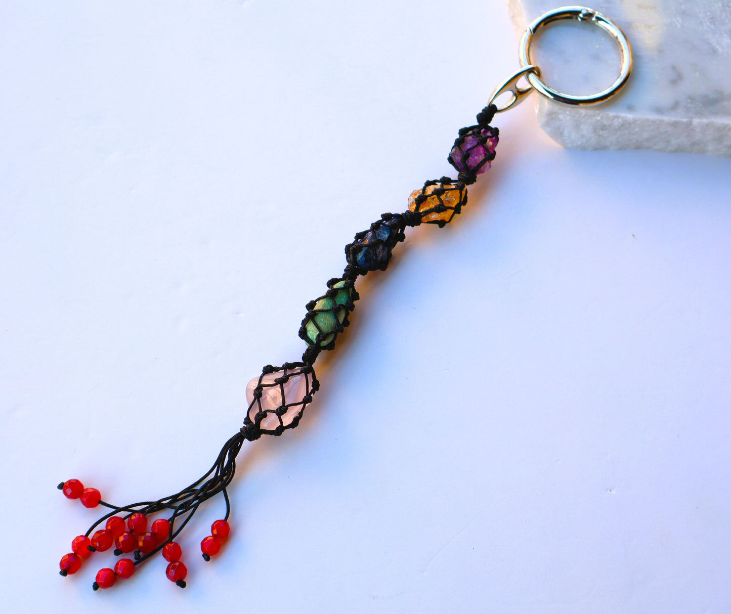 Amethyst & Ruby Gemstones Car Crystal Rear View Mirror Charm For Positive Vibe Journey