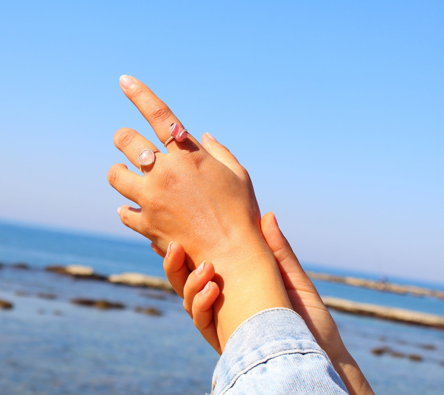 Rhodochrosite & Rose Quartz Sterling Silver Rings