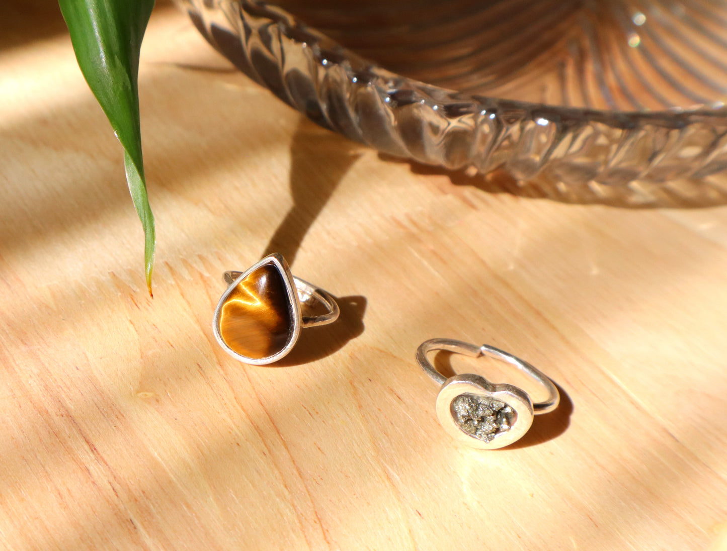 Pyrite & Tiger's Eye with Sterling Silver Rings for Abundance & Positive Energy