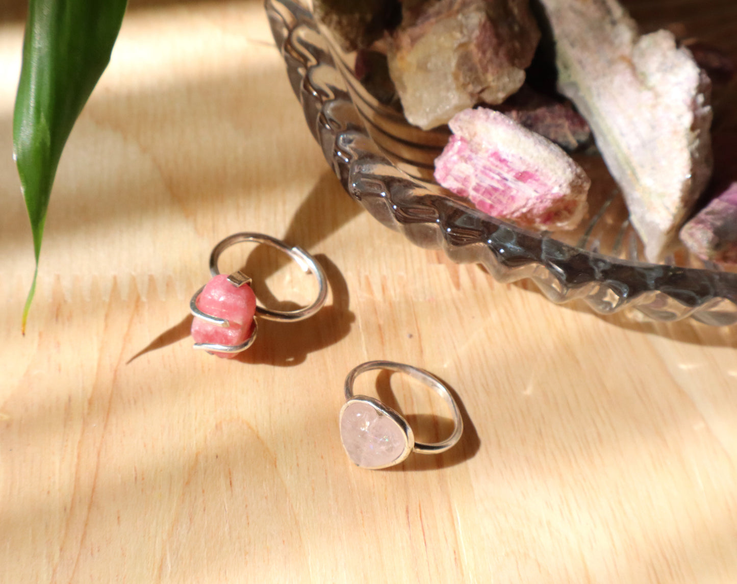 Rhodochrosite & Rose Quartz Sterling Silver Rings